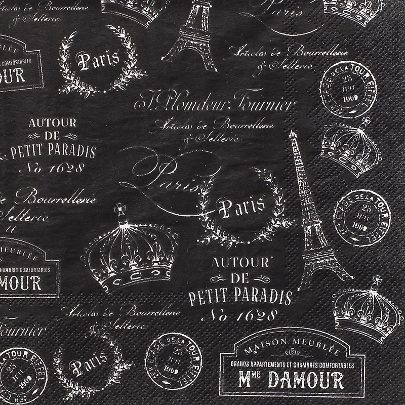 Harman 3-Ply 'Paris Passport' Paper Napkin - Set of 20 (Black)