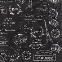 Harman 3-Ply 'Paris Passport' Paper Napkin - Set of 20 (Black)