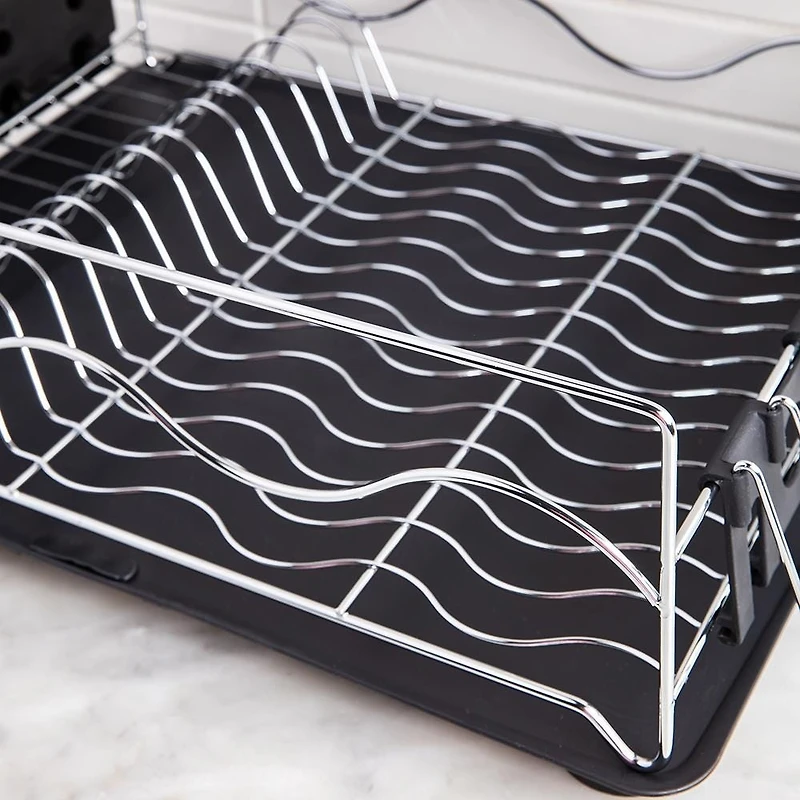 KSP Wave Dish Rack with Tray (Chrome/Black)