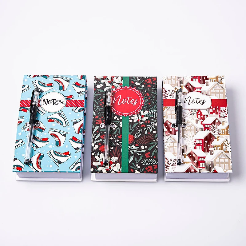 Ty Christmas Memo 'Chalet/Floral/Skates' Notepad w/Pen - S/2 Asstd.