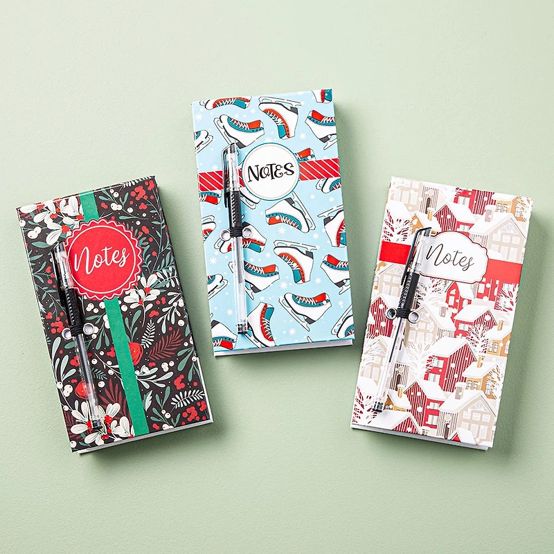 Ty Christmas Memo 'Chalet/Floral/Skates' Notepad w/Pen - S/2 Asstd.
