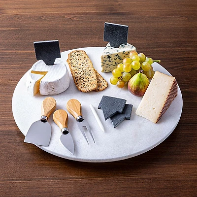 KSP Marble Turntable Cheese Board Combo - Set of 9 (White/Grey)