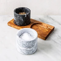KSP Combo Salt Pepper Pinch Pots with Acacia Tray - Set of 3