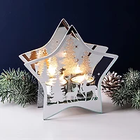 KSP Christmas Mirror 'Star' Glass Tealight Holder 2-Lite (White/Clear)