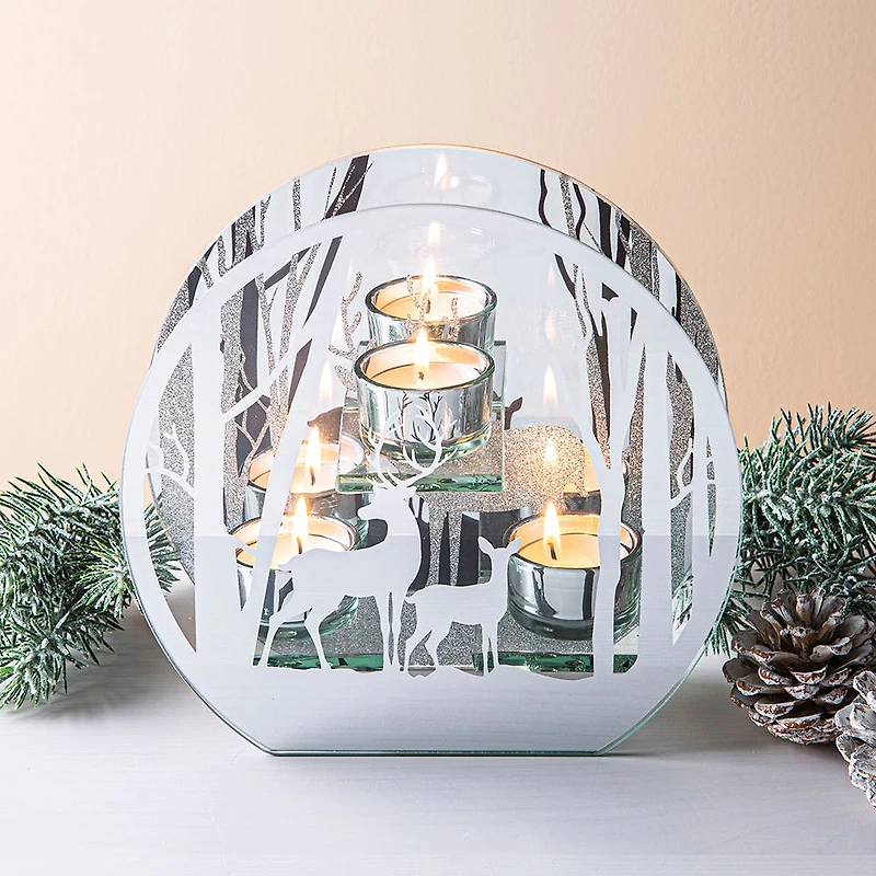 KSP Christmas Mirror 'Winter Forest' Glass Tealight Holder -Light