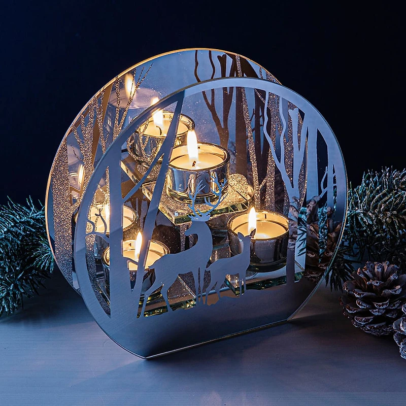 KSP Christmas Mirror 'Winter Forest' Glass Tealight Holder -Light