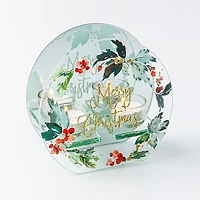 KSP Christmas Mirror 'Berries w/ Holly' Glass Tealight Holder 2-Light