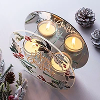 KSP Christmas Mirror 'Berries w/ Holly' Glass Tealight Holder 2-Light
