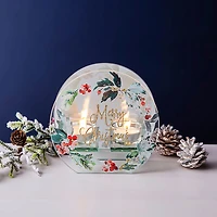 KSP Christmas Mirror 'Berries w/ Holly' Glass Tealight Holder 2-Light