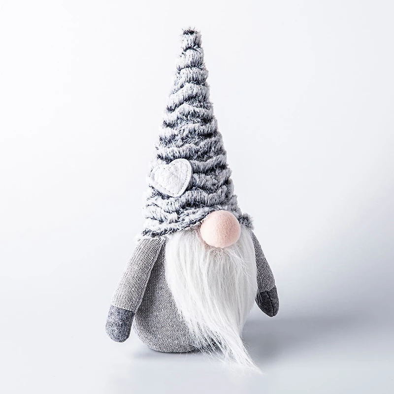 KSP Christmas Gnome 'Nordic' Fabric Figurine with Heart Hat 10" (Grey)