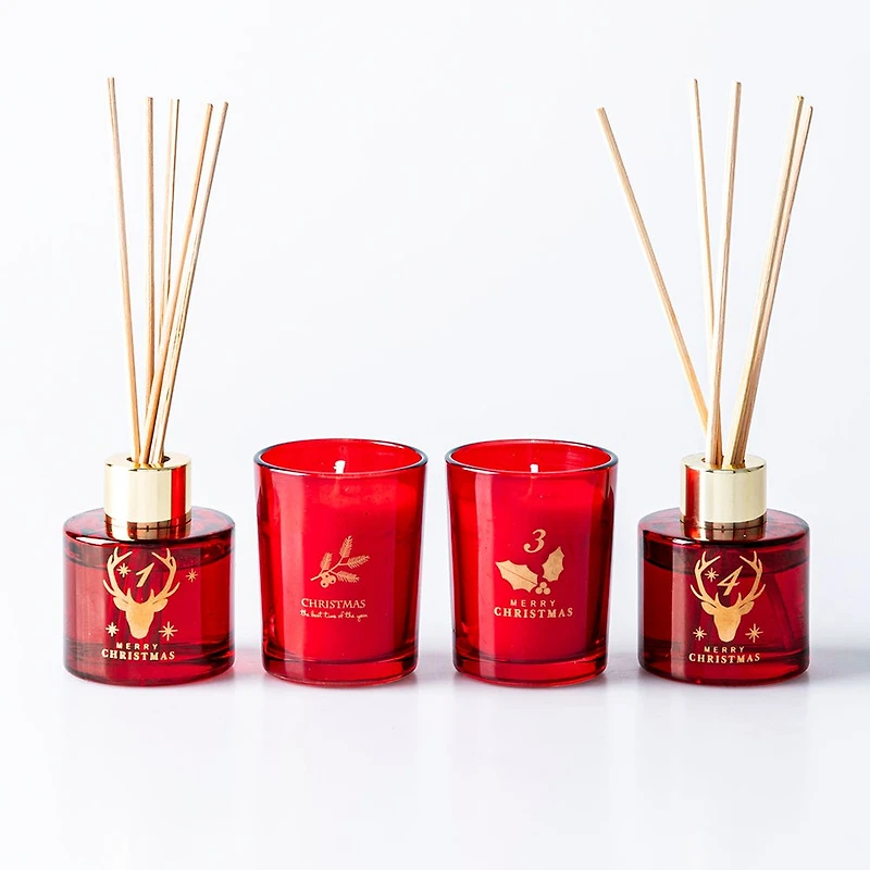 KSP Christmas Scented 'Apple Cinnamon' Candle/Diffuser - Set/4 (Red)