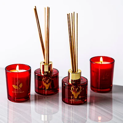 KSP Christmas Scented 'Apple Cinnamon' Candle/Diffuser - Set/4 (Red)