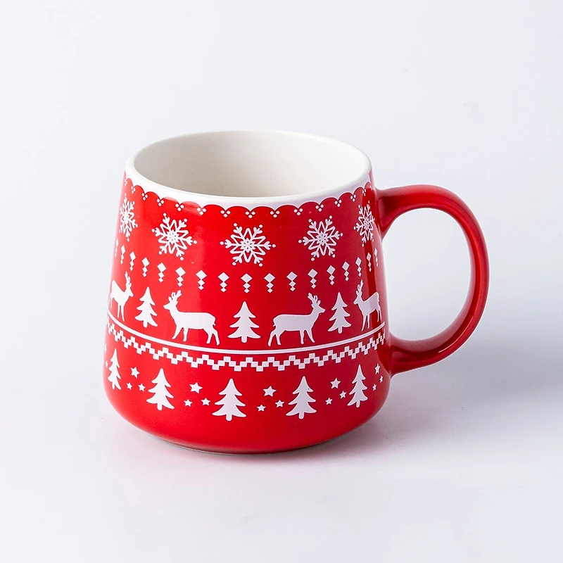 KSP Christmas Snug 'Nordic' Ceramic Hug Mug 400ml/14oz. (White/Red)