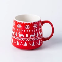 KSP Christmas Snug 'Nordic' Ceramic Hug Mug 400ml/14oz. (White/Red)