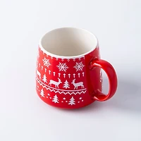 KSP Christmas Snug 'Nordic' Ceramic Hug Mug 400ml/14oz. (White/Red)