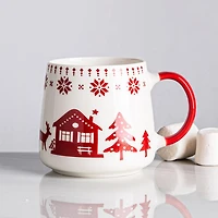 KSP Christmas Snug 'Chalet' Ceramic Hug Mug 400ml/14oz. (White/Red)