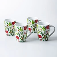 KSP Christmas Decal 'Poinsettia' Porcelain Mug - 4pc Set
