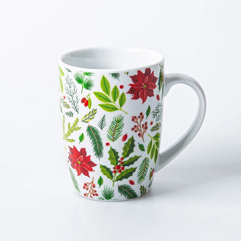 KSP Christmas Decal 'Poinsettia' Porcelain Mug - 4pc Set