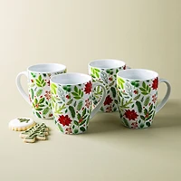 KSP Christmas Decal 'Poinsettia' Porcelain Mug - 4pc Set