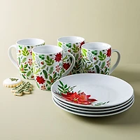 KSP Christmas Decal 'Poinsettia' Porcelain Mug - 4pc Set