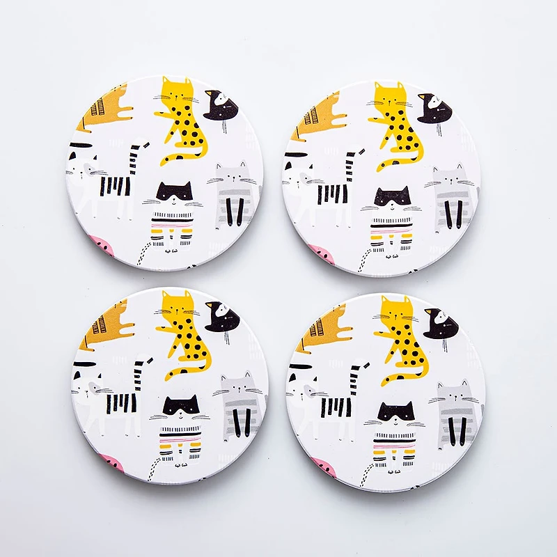KSP Ceramica 'Cats' Coaster - Set of 4 10cm Dia.