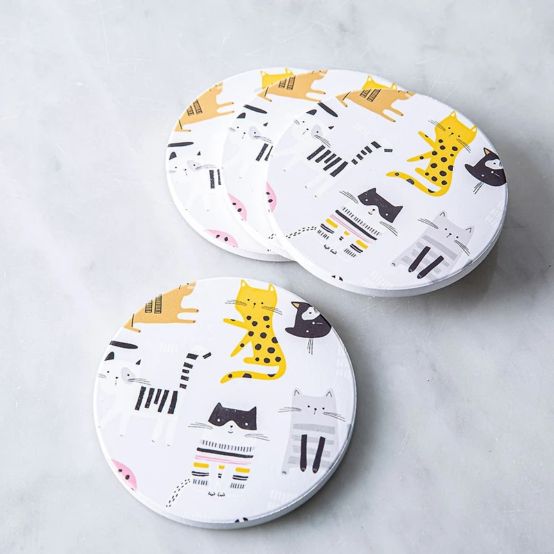 KSP Ceramica 'Cats' Coaster - Set of 4 10cm Dia.