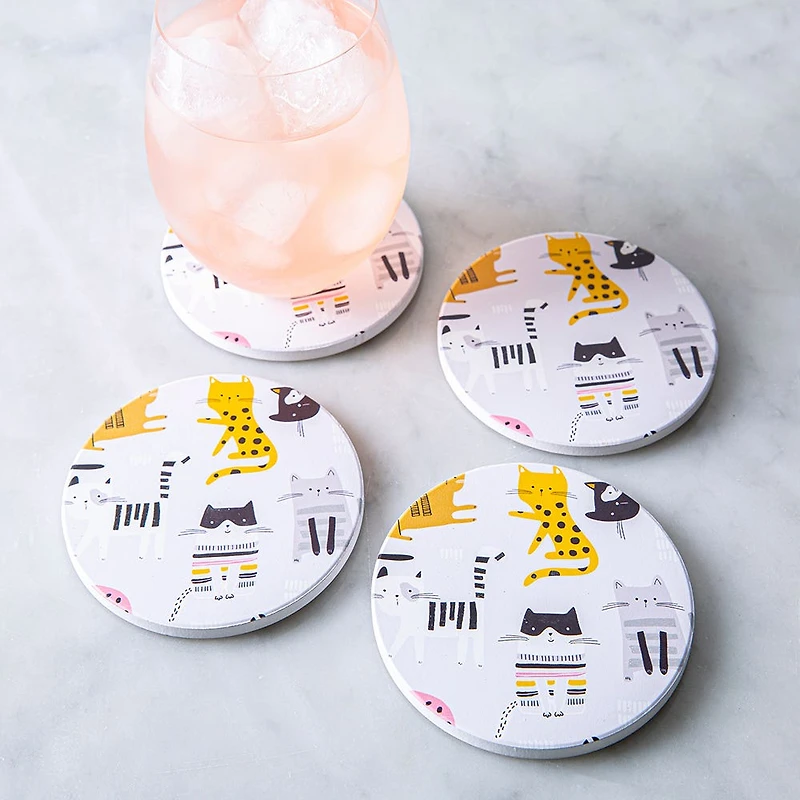 KSP Ceramica 'Cats' Coaster - Set of 4 10cm Dia.