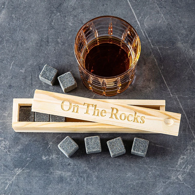 KSP On the Rocks 'Natural Wood' Marble Whisky Stones with Box - S/9