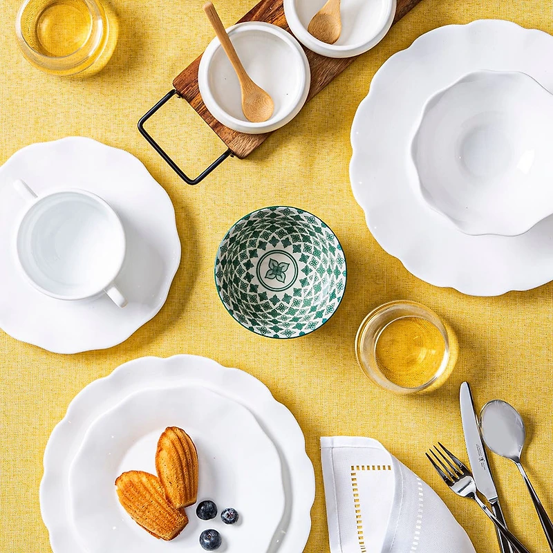 KSP Acacia Tray with Ceramic Bowls and Spoons - Set of 7 (White)