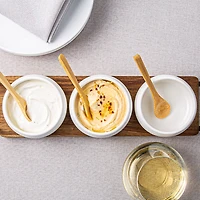 KSP Acacia Tray with Ceramic Bowls and Spoons - Set of 7 (White)
