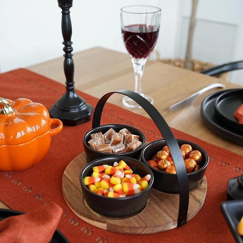 KSP Acacia Tray with Ceramic Bowls - Set of 4 22cm dia. x 15cm (Black)