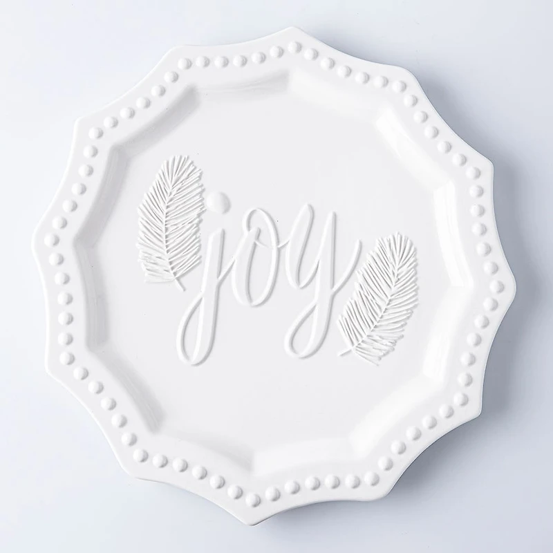 KSP Embossed 'Joy' Ceramic Platter 35.5x35.5x3cm (White)