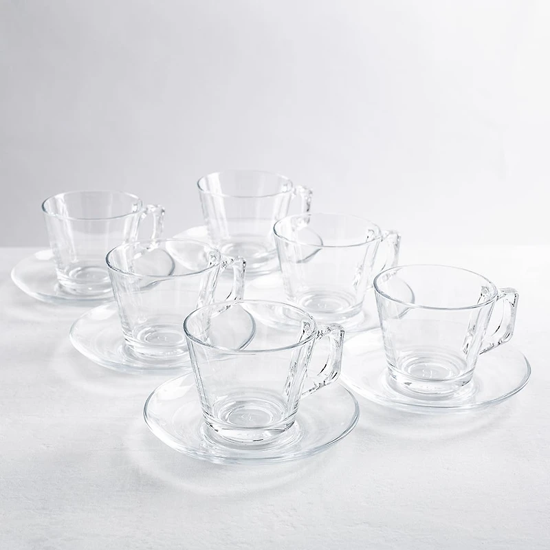 Pasabahce Vela II Glass Cappuccino Cup & Saucer - Set of 6