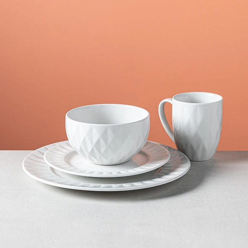 KSP Prism Porcelain Dinnerware - Set of 16 (White)