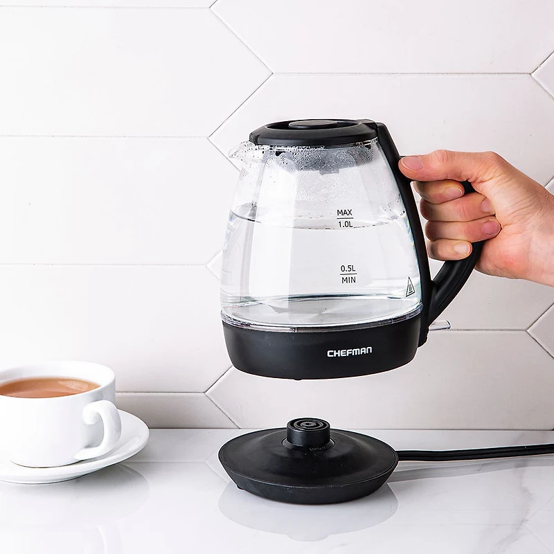 Chefman Fast-Boil Cordless Glass Kettle 1L