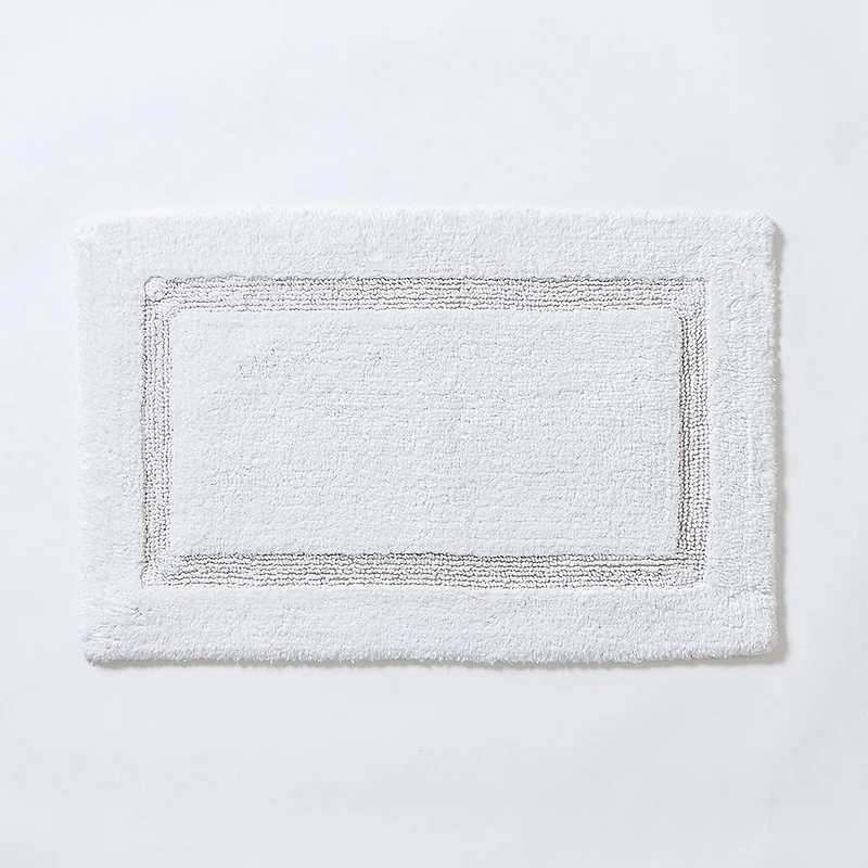 KSP Plush Single Race Track Anti-Skid Cotton Bathmat 20x32" (White)