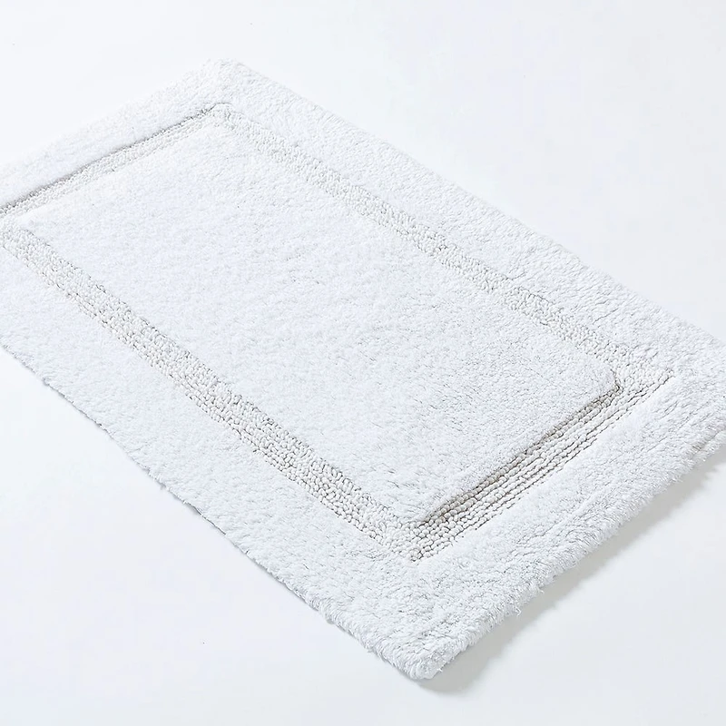 KSP Plush Single Race Track Anti-Skid Cotton Bathmat 20x32" (White)