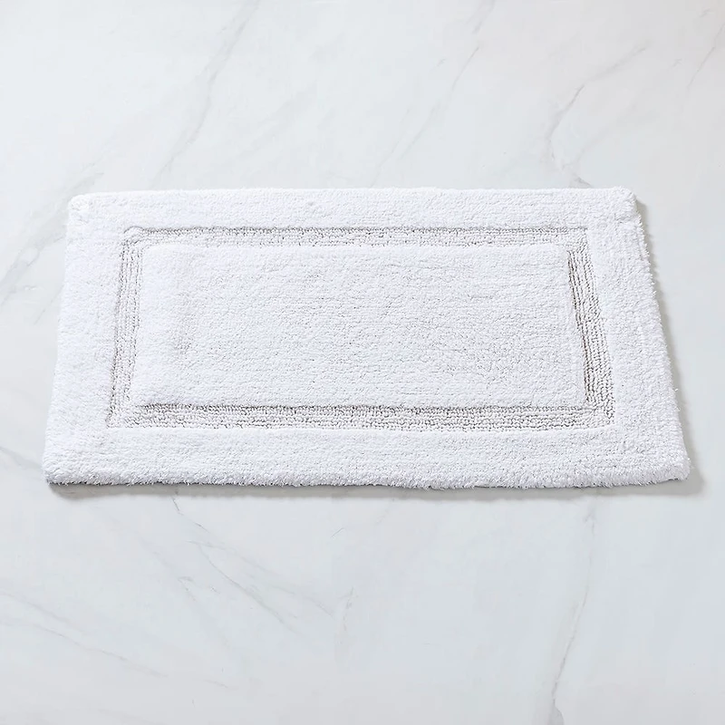 KSP Plush Single Race Track Anti-Skid Cotton Bathmat 20x32" (White)