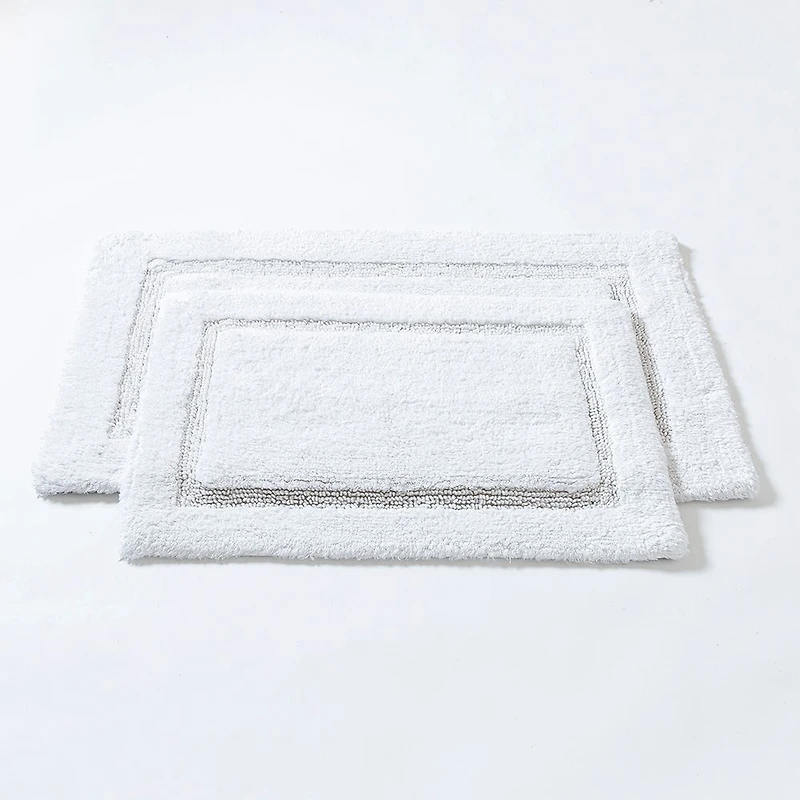 KSP Plush Single Race Track Anti-Skid Cotton Bathmat 20x32" (White)
