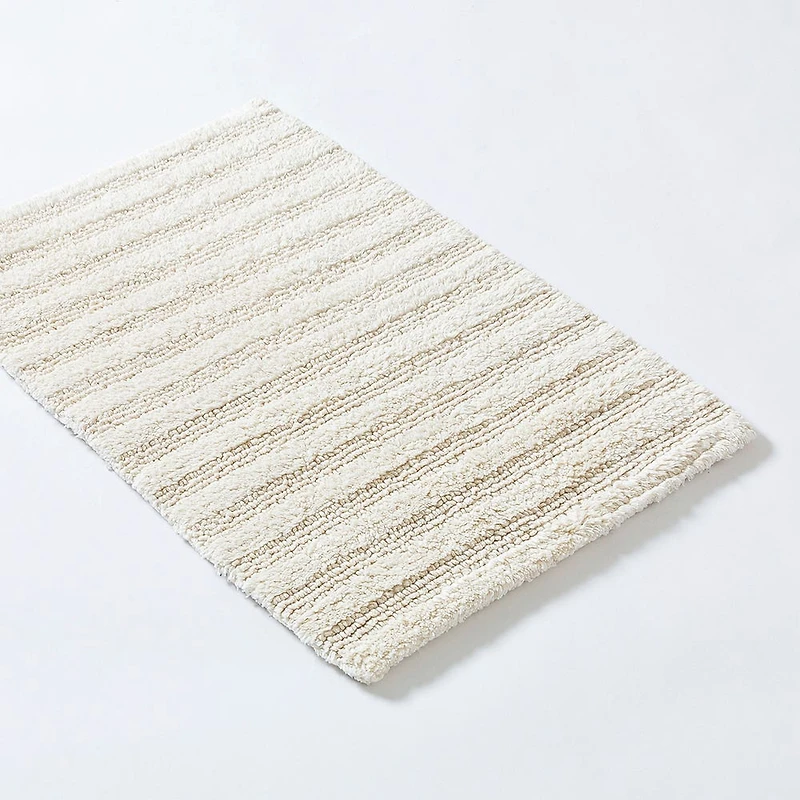KSP Plush Stripe Cotton Reversible Bathmat 17x24" (Natural)
