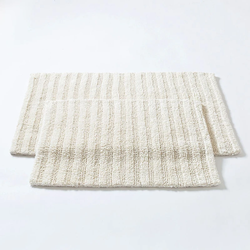 KSP Plush Stripe Cotton Reversible Bathmat 17x24" (Natural)