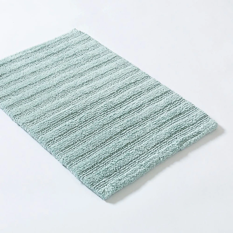 KSP Plush Stripe Cotton Reversible Bathmat 17x24" (Aqua)