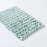 KSP Plush Stripe Cotton Reversible Bathmat 17x24" (Aqua)