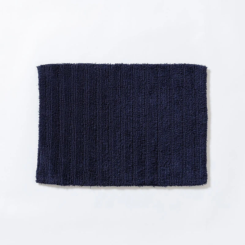 KSP Plush Stripe Cotton Reversible Bathmat 17x24" (Dark Blue)