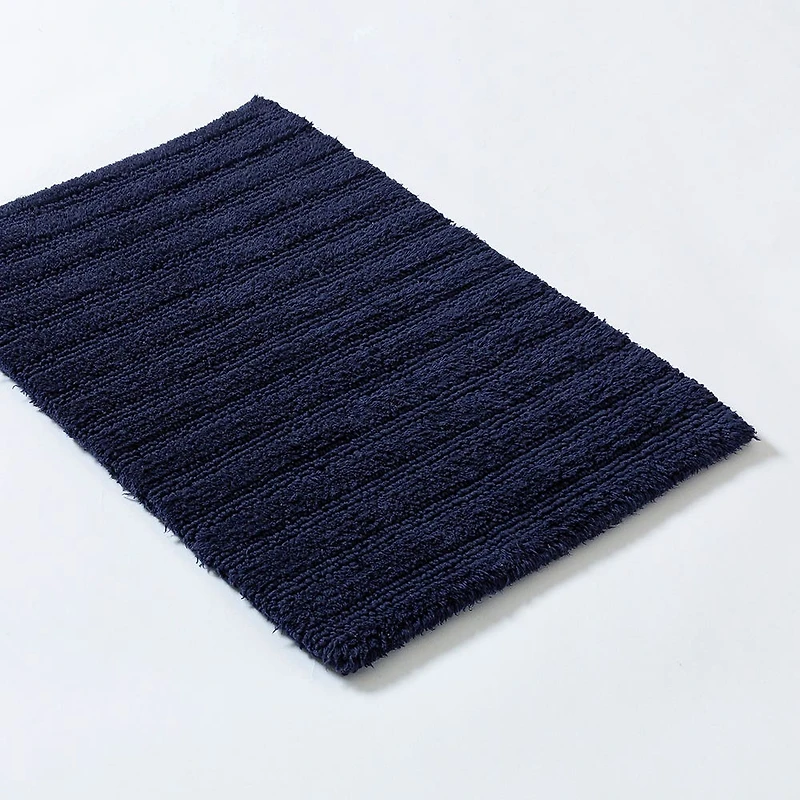 KSP Plush Stripe Cotton Reversible Bathmat 17x24" (Dark Blue)