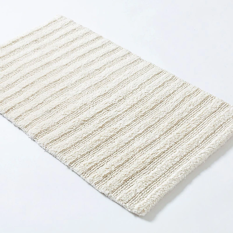KSP Plush Stripe Cotton Reversible Bathmat 20x32" (Natural)