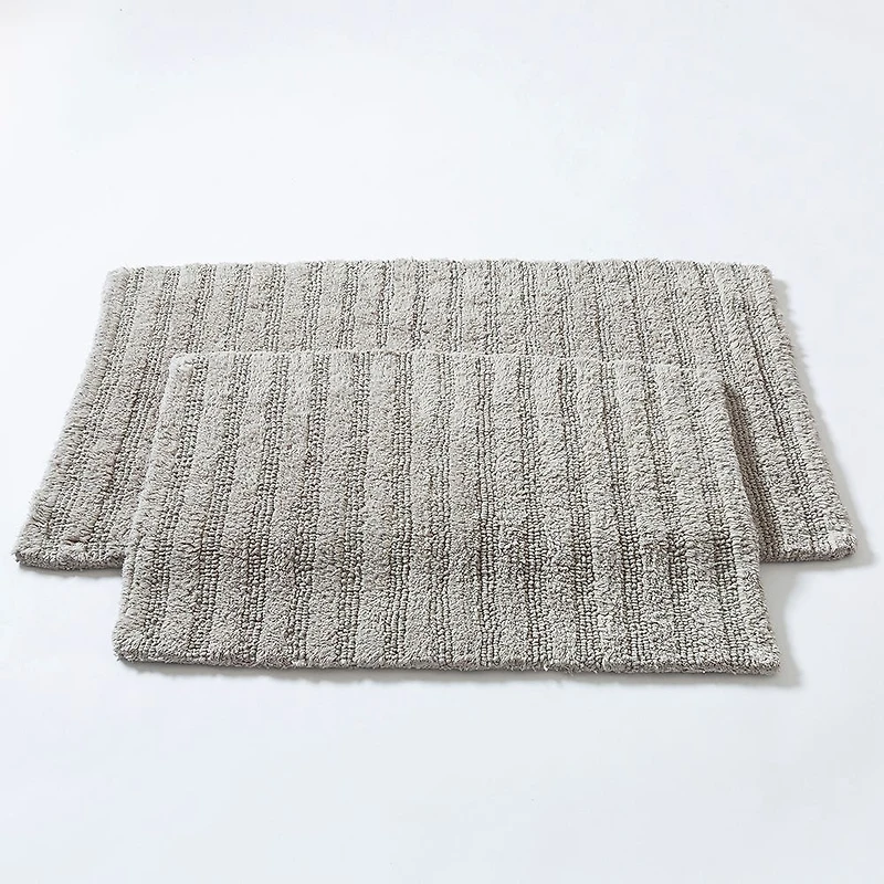 KSP Plush Stripe Cotton Reversible Bathmat 20x32" (Light Grey)
