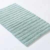 KSP Plush Stripe Cotton Reversible Bathmat 20x32" (Aqua)