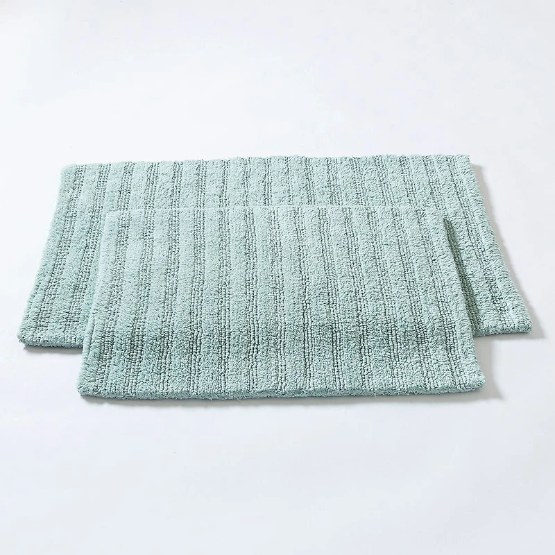 KSP Plush Stripe Cotton Reversible Bathmat 20x32" (Aqua)