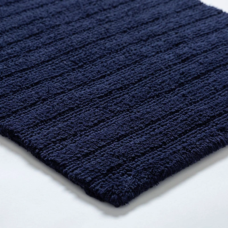 KSP Plush Stripe Cotton Reversible Bathmat 20x32" (Dark Blue)
